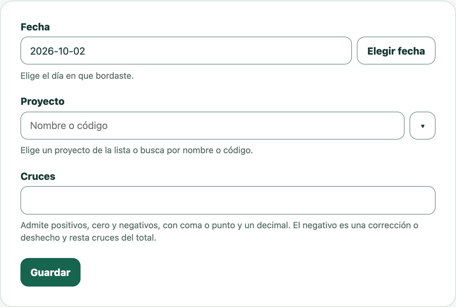 Pantalla real: Registra lo que has bordado